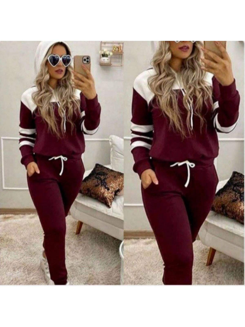 Conjunto Moletom Abrigo Frio Feminino Malha Crepe Manga Longa Outono Inverno com Capuz