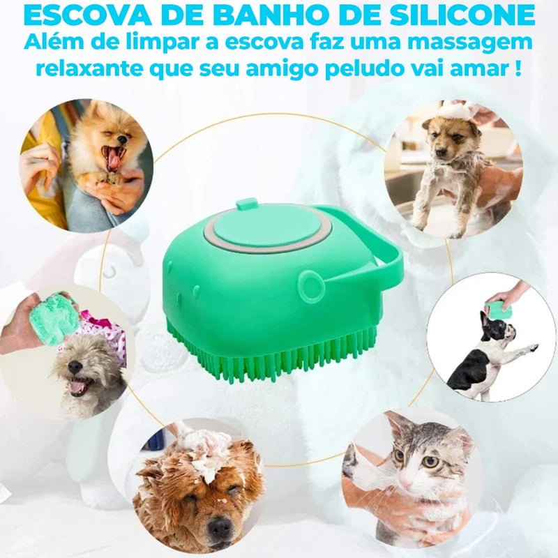 Kit Cuidados Pet Luva Tira Pelos Nano + Escova lava Pet Silicone Dispenser + pente escova removedora de pelos mortos kit banho lava pets Cachorro Gato